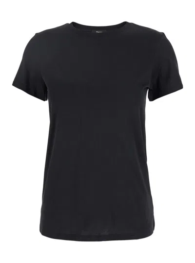 THEORY BLACK CREWNECK T-SHIRT IN COTTON WOMAN