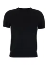 THEORY BLACK CREWNECK T-SHIRT IN WOOL BLEND WOMAN