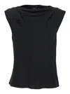 Theory Black Crewneck Top With Ruched Details On The Front In Black