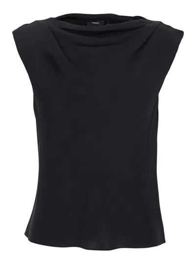 Theory Straight Shell Core Silk-blend Top In Black