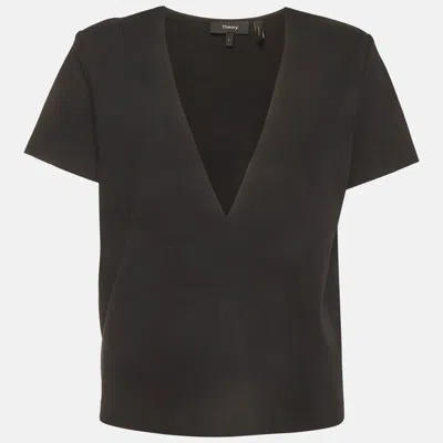 Pre-owned Theory Black Fixture Ponte Jersey V-neck Zadeia Top L