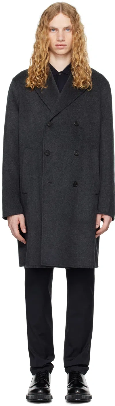 Theory Black Melton Coat In Dark Charcoal Melang