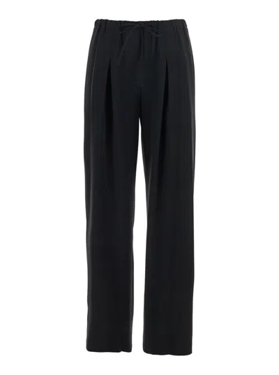 THEORY BLACK PANTS WITH ELASTIC DRAWSTRING WAIST AND PENCES ON THE FRONT