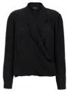Theory Black Blouse With Peak Revers And Crossover Neck In Black
