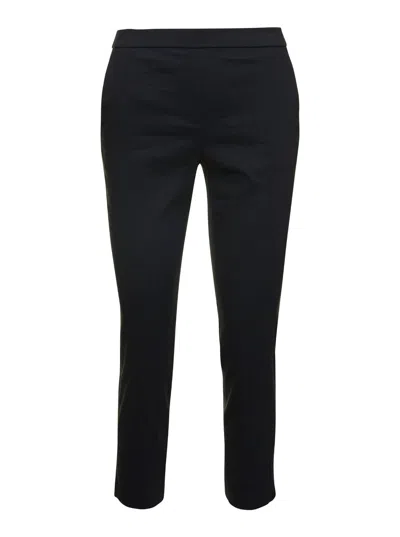Theory Black Pull On Trousers In Linen Stretch Woman