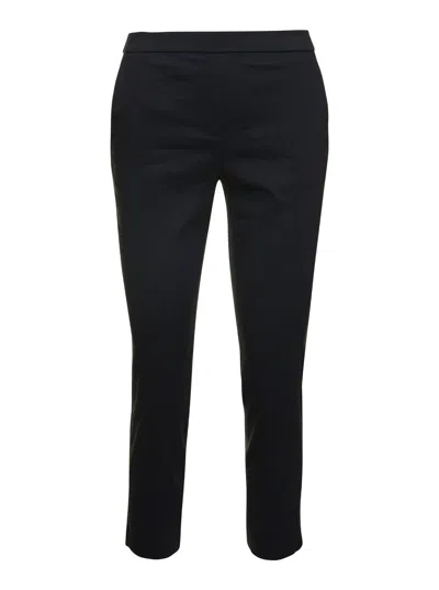 Theory Black Pull On Trousers In Linen Stretch Woman In Blue