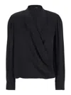 Theory Black Blouse With Peak Revers And Crossover Neck