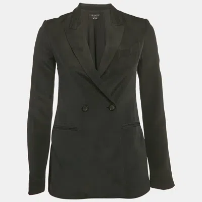 Theory Black Silk Double Breasted Blazer In Green