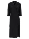 Theory Womens Black Lapel Wrap-front Silk-satin Midi Dress In Black