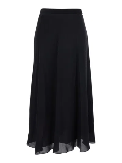 Theory Black Skirt With Elastic Waist In Silk