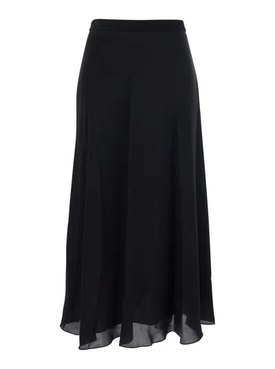 Theory Black Skirt With Elastic Waist In Silk Woman
