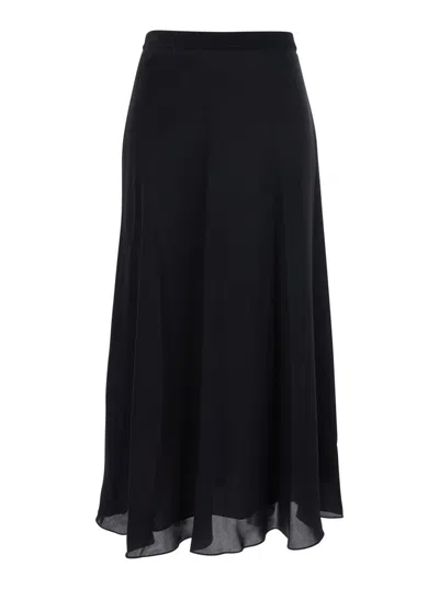 THEORY BLACK SKIRT WITH ELASTIC WAIST IN SILK WOMAN