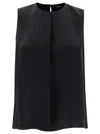 Theory Black Crewneck Top With Ruched Details On The Front In Black