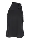 THEORY BLACK SLEEVELESS TOP WITH HALTERNECK AND SIDE TIE DETAIL IN TECH FABRIC WOMAN
