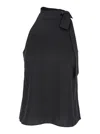 Theory Black Sleeveless Top With Halterneck And Side Tie Detail In Black