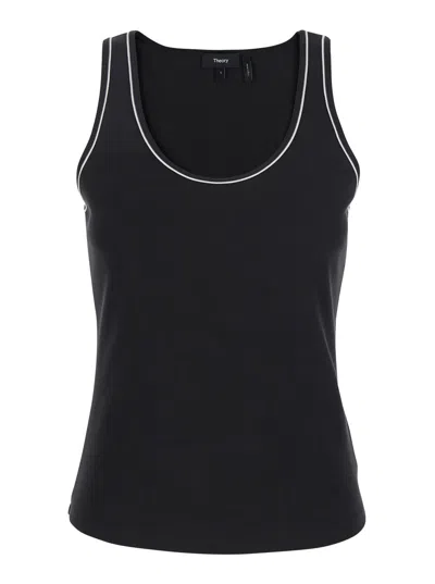 Theory Black Sleeveless Top With Scoop Neck In Cotton Stretch Woman