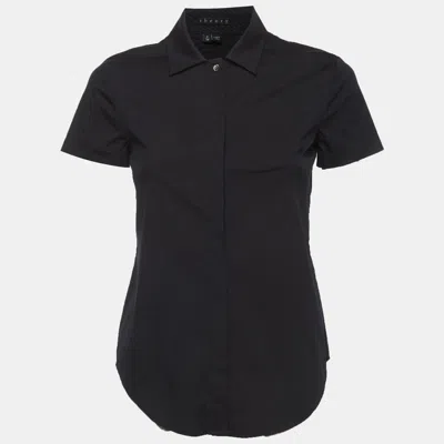 Pre-owned Theory Black Stretch Cotton Button Up Piper Shirt S