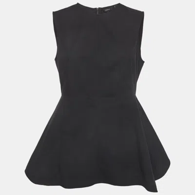 Theory Black Stretch Cotton Peplum Sleeveless Top