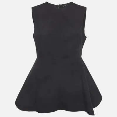 Pre-owned Theory Black Stretch Cotton Peplum Sleeveless Top L