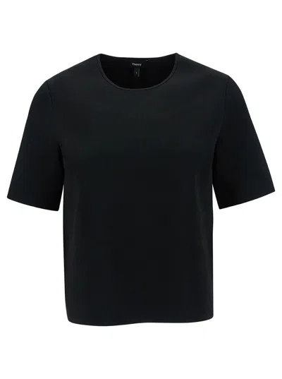 Theory Black T-shirt With U Neckline In Viscose Blend Woman