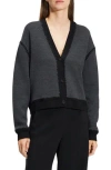 Theory Women's Merino Wool Blanket Stitch Button-up Top Cardigan In Dark Grey/black
