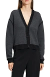 Theory Women's Merino Wool Blanket Stitch Button-up Top Cardigan In Dark Grey/black