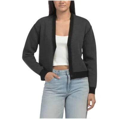 Theory Blanket Stitch Merino Wool Cardigan In Gray/ Black
