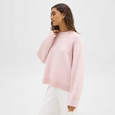 Theory Blanket Stitch Sweater In Merino Wool In Blush/white