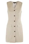 Theory Sleeveless V-neck Blazer Knee Length In Trench
