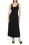 Theory Scoop Neckline Midi Dress With Flared Skirt In Black