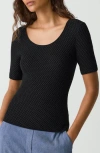 Theory Scoop Neck Top In Textured Cotton-blend In Black