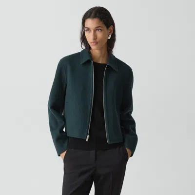 Theory Blouson Jacket In Double-face Wool-cashmere In Blue
