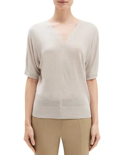 Theory Blouson Linen-blend Top In Brown