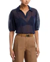 Theory Blouson Polo In Sheer Crepe In Blue