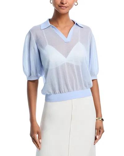 Theory Blouson Polo In Sheer Crepe In Blue