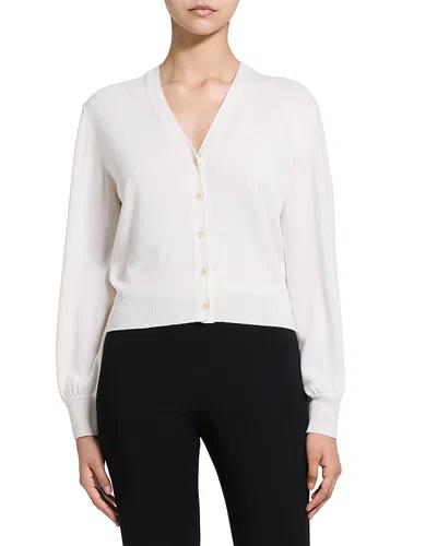 Theory Blouson Sleeve Cashmere Cardigan Sweater In White