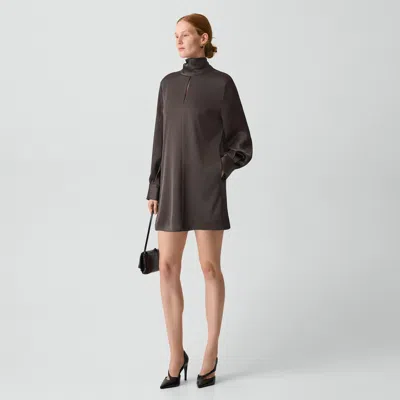 Theory Blouson Sleeve Dress In Satin In Brown
