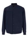 Theory Blue Bomber Jacket With Snap Button Closure In Wool Blend Man In Blu