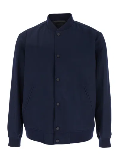 THEORY BLUE BOMBER JACKET WITH SNAP BUTTON CLOSURE IN WOOL BLEND MAN