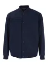 Theory Blue Bomber Jacket With Snap Button Closure In Wool Blend Man In Blue