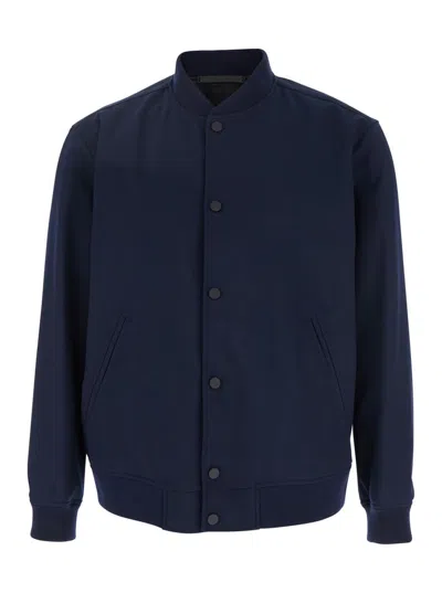 THEORY BLUE BOMBER JACKET WITH SNAP BUTTON CLOSURE IN WOOL BLEND MAN