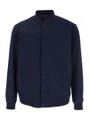 Theory Blue Bomber Jacket With Snap Button Closure In Wool Blend Man In Blue