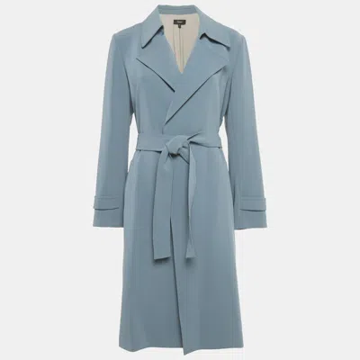 Pre-owned Theory Blue Crepe Open Front Belted Coat M