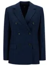 THEORY BLUE DOUBLE-BREASTED JACKET WITH NOTCHED REVERS IN VISCOSE WOMAN