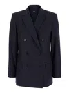 Theory Black Double Breasted Jacket With Shoulder Pads In Blue