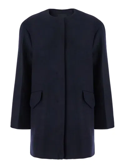 Theory Blue Hood With Hidden Front Closure In Wool Woman