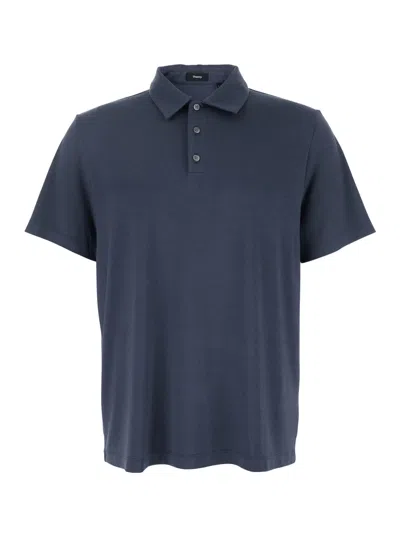 Theory Blue Polo Shirt With Classic Collar And Front Button Closure In Cotton Man