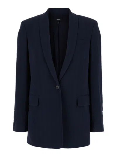 THEORY BLUE SINGLE-BREASTED JACKET WITH SHAWL COLLAR