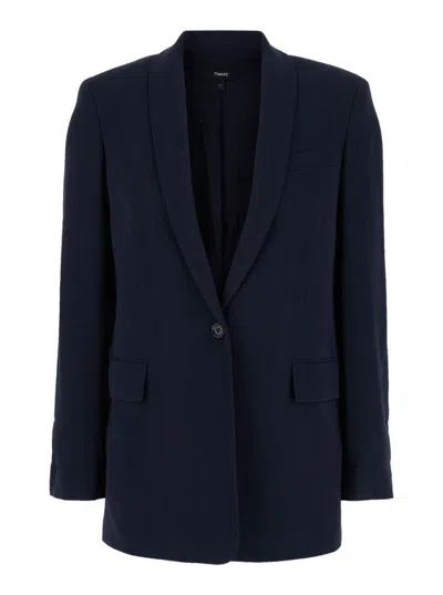 Theory Blue Single-breasted Jacket With Shawl Collar
