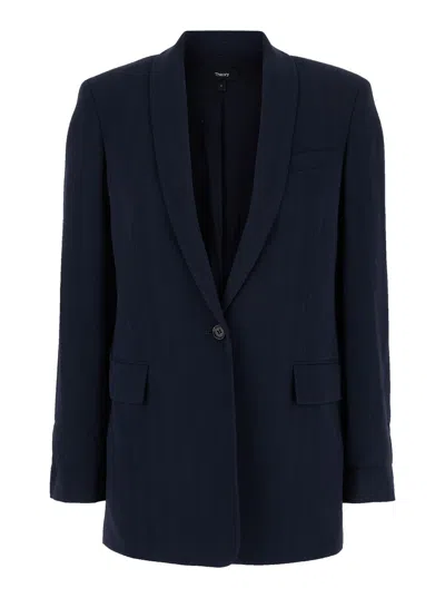 Theory Blue Single-breasted Jacket With Shawl Collar In Cady Woman